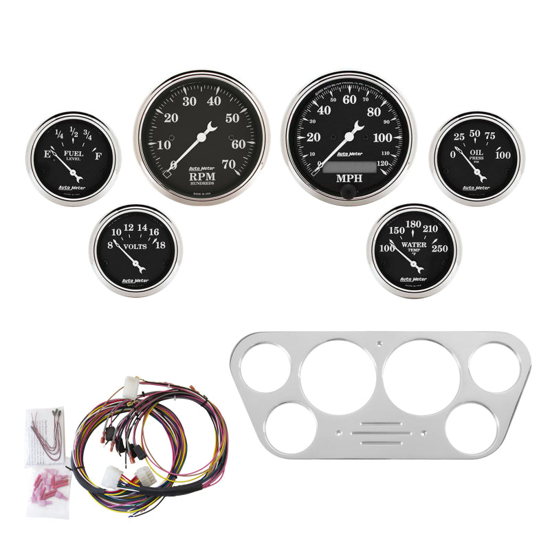 Autometer Old Tyme Black Gauge Kit 6 Pc Ford Truck 53-55 Tach/Mph/Fuel/Oilp/Wtmp/Volt Gauges AutoMeter